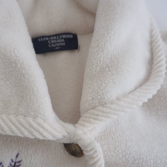 Vintage Club Hollywood Canada Cream Embroidered Fall Fleece Button Up Sweater M - Picture 11 of 11